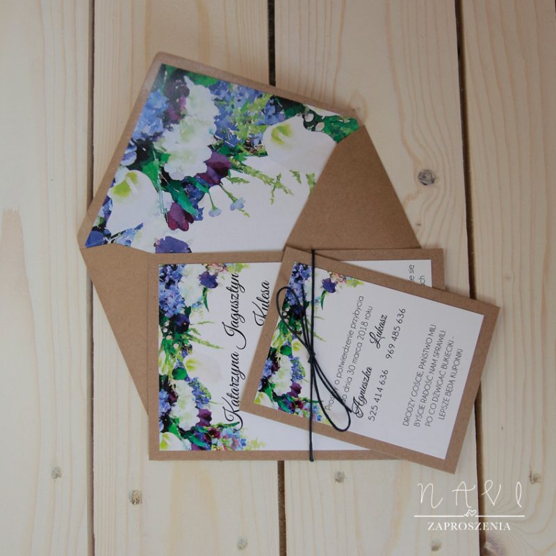 Kolorowa wklejka do koperty z motywem kwiatowym, dostosowana do zaproszenia