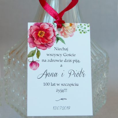 Zaproszenia ślubne piękne bordowe i różowe kwiaty KWI 849
