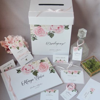 Zaproszenia ślubne różowe róże KWI 853