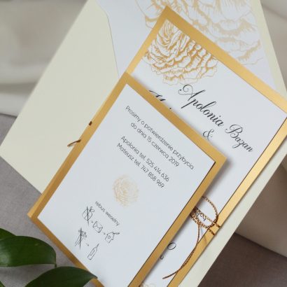 Eleganckie zaproszenia ślubne złote ELE 457