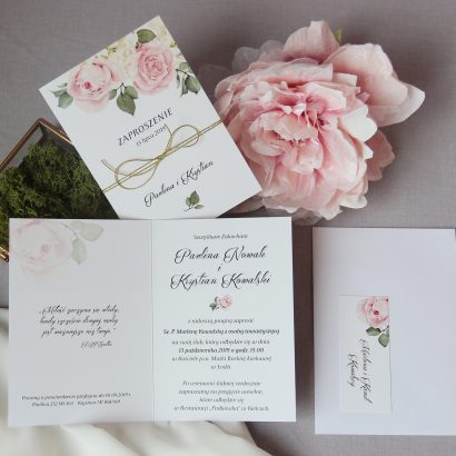 Zaproszenia ślubne różowe róże KWI 853