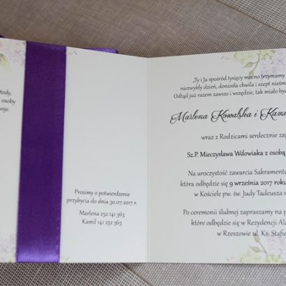 WIA 123 Fioletowe zaproszenie ślubne